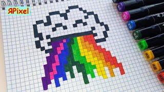 Как рисовать ОБЛАКО С РАДУГОЙ по клеточкам в тетради! #40  Сloud and rainbow - #pixelart