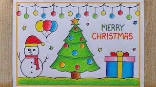 Merry Christmas Drawing Easy / Santa Claus Drawing / Christmas Tree Drawing / Christmas Painting