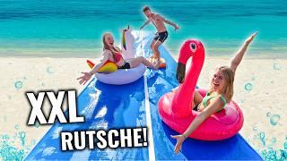 XXL AIRTRACK WASSERRUTSCHE in den SEE! (extrem) mit MERLE, TOM und DIMA - Itsmisabell