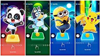 BabyBus Vs Bluey Vs Minions Vs Pikachu Tiles Hop EDM Rush!