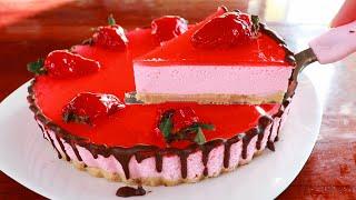 Tarta fría de 3 ingredientes! Tarta de queso y fresa  SIN HORNEAR!!!!!