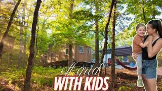 off grid cabin life with kids- playing outside, gardening, surprises... inexpensive fun