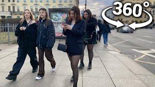 360° VR HAPPY RUSSIAN PEOPLE  Walking St. Petersburg Nevsky Prospekt - ⁴ᴷ