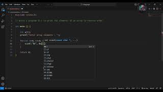 Write a program in C to print the elements of an array in reverse order in vs code || @mrpkcoder