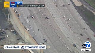 Southbound 405 Freeway shut down in Costa Mesa after deadly crash