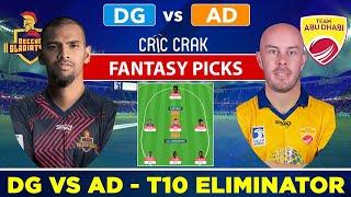Live Abu Dhabi T10 League: DG vs AD Dream11 Team | Deccan Gladiators vs Team Abu Dhabi Fantasy Team