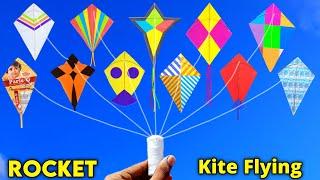 10 Amazing kite flying , Rocket kite flying , how to make paper kite , patang kese banate he