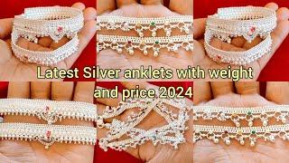 latest Silver anklets designs with weight and price 2024/Silver heavy anklets with price