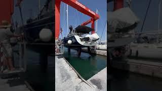 Beneteau Sense 55 Travel Lift #drydock #yachtforsale #travellift #sailboat #sailing #sailingboat