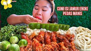 MUKBANG CUMI ISI JAMUR ENOKI PEDAS MANIS‼️ TUMISAN PAKIS , NIKMATNYAAAAA