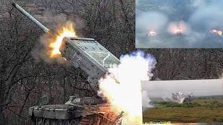  Ukraine  - Fierce Firepower Of The Russian TOS-1A Heavy Flame Thrower System Captured On Camera