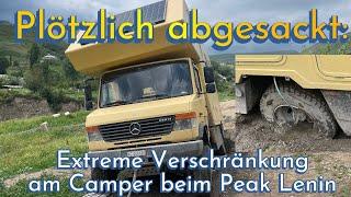 Plötzlich abgesackt: Extreme Verschränkung am Camper beim Peak Lenin