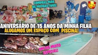 ANIVERSARIO DE 15 ANOS DA MINHA FILHAALUGAMOS UM ESPAÇO COM PISCINA/PREPAREI AS COISAS/FIZEMOS CHU.