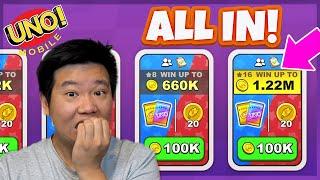 I RISK ALL COINS FOR 1.22M Win in 100K Entry Side 2 Side | UNO! Mobile