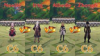 Noelle vs Itto vs Albedo vs Zhongli! Who is the best? BURST COMPARISON!