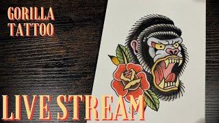 Experience Traditional Gorilla Tattoo Flash Art LIVE!