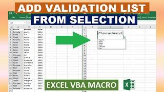 Add Validation List From Selection Excel VBA Macro