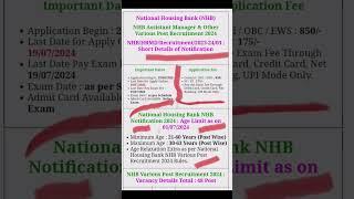 National Housing Bank (NHB)NHB Assistant Manager & Other Various Post Recruitment 2024 #jobs #job