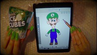 ASMR Gum Chewing Drawing Luigi On Ipad | Tingly Whisper | Writing Names