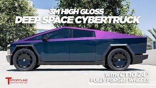 3M Deep Space Flip High Gloss Wrapped Cybertruck with 24" Gloss Black CT10 Monoblock Forged Wheels