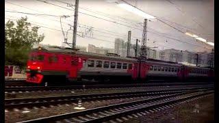 RZD RUSSIA Incoming Sapsan on St Petersburg to Moscow route meets a local in Moscow suburbs