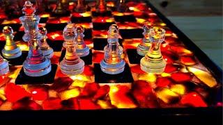 Burning Chess of Epoxy and Wood with Floating Effect.  Fire Lava!