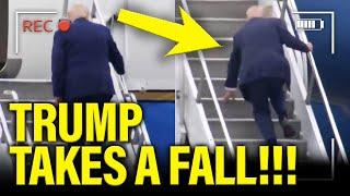 Trump FALLS ON STAIRS after DISASTER PRESSER