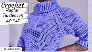 Crochet Raglan Turtleneck XS-3XL/Pattern