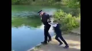 A.C.A.B pushed into the water by a kid  funny video