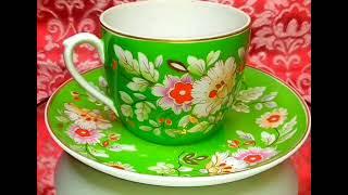  Чайная пара Гибискус Песочное СССР Советская посуда Фарфор Soviet porcelain Tea cup & saucer USSR