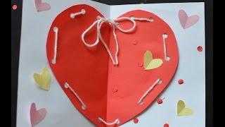 Handmade Valentine postcard with big heart inside