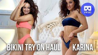 VR180 3D. Karina tries on haul bikini swimwear