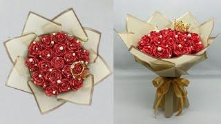 DIY | How To Make A Bouquet Of Roses From Satin Ribbons Easy | Bouquet Of Artificial Roses