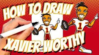 How to Draw Xavier Worthy for Kids - Kansas City Chiefs NFL Football Player