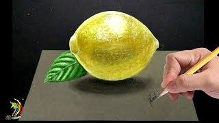 Very Easy - Realistic Drawing - Lemon | 3D Drawing of Lemon - 3D Drawing Tutorial for Kids