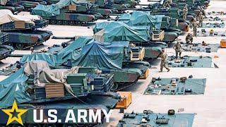 US Army M1A2 Abrams tanks and armored vehicles in the Republic of Korea.