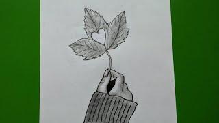 How to draw a hand holding  leaf plant Easy - pencil drawing for beginners