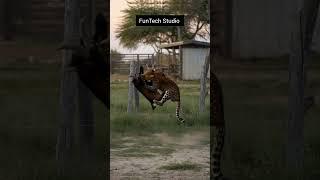 Leopard Vs Goat aggressive fight on near farm house #animals #goat #leopard #trending #shorts #usa