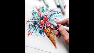 цветочное мороженое спиртовыми маркерами/ painting markers