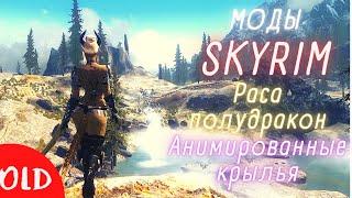 Обзор модов на Skyrim. Новая раса: Полудракон. Анимированные крылья.