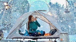Heavy snowstorm forest frozen tent solo campingㅣFrozen Interesting Bubble Tent