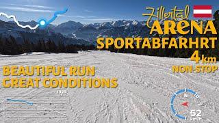 Skiing in Zillertal Arena, Austria - Karspitz to Wiesenalm via Sportabfahrt - 4K with GoPro Hero 11