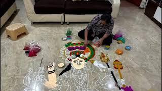 Beautiful Rangoli of Lord Durga by Brahmani Rocks