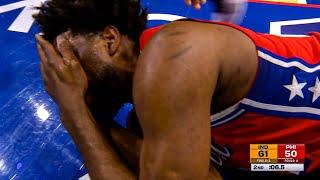 Joel Embiid Takes a Hard Hit to the Face, Exits to Locker Room 