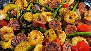 Don't Miss This Cajun Shrimp and Sausage Vegetable Skillet  #keto