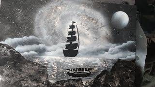 SPRAY PAINT ART- Pirate Ship Painting