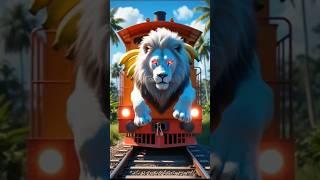 Hungry grandmother's lion ran away and brought a train full of bananas#ai #cow#shortvideo#aistory