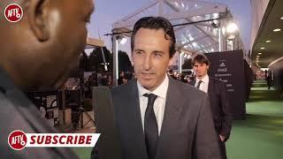 Unai Emery saying "Good Ebening!" after beating Arsenal