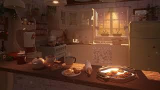 Cozy vintage kitchen in an autumn sunday morning - Kitchen sound: boiling soup, cutting vegetables