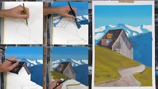 Easy painting tutorial for beginners in acrylics. Step by step tutorial.